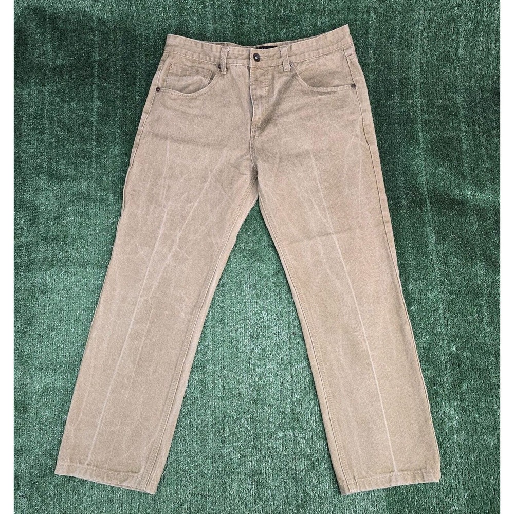 VINTAGE Southpole Jeans Mens 38x29 Khaki Denim Faded Y2K Logo Urban Skater Baggy - Picture 2 of 9